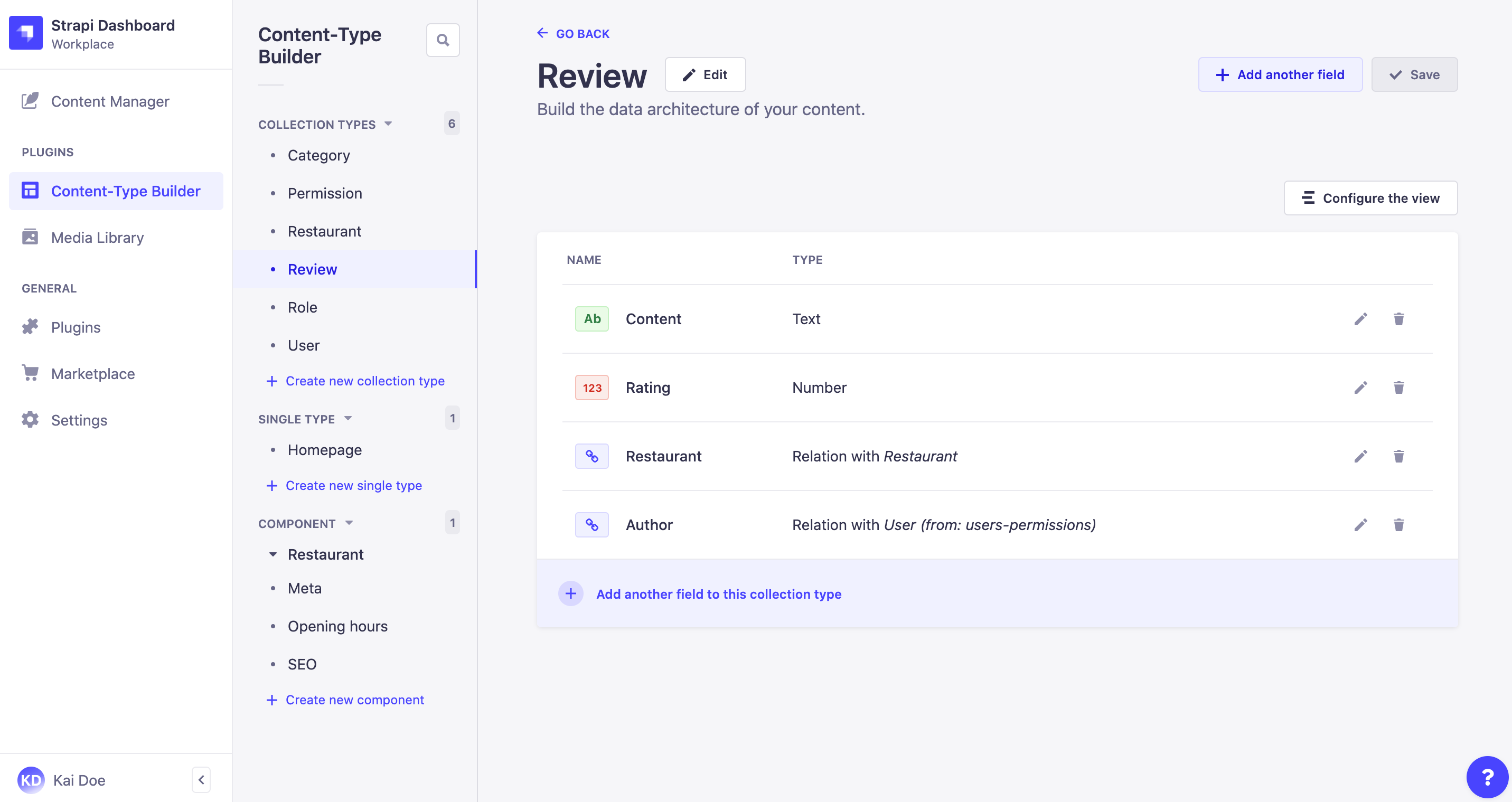 Content-Type Builder interface
